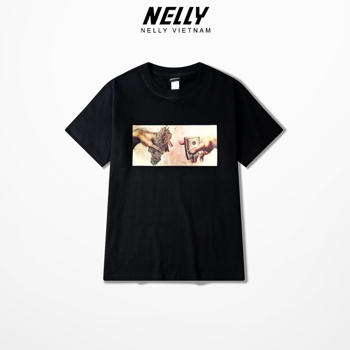 Áo thun tay lỡ NELLY cotton dáng unisex form rộng in hình trao đổi