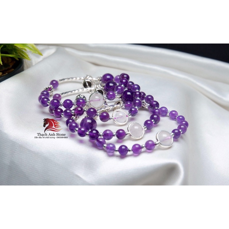 Vòng tay thach anh tím mix charm