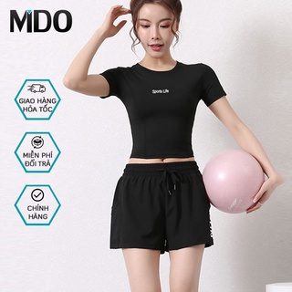 Quần áo tập gym nữ Mido FE25, bộ đồ tập gym nữ ngắn thoáng mát, quần tập gym nữ 2 lớp, áo co giãn tốt