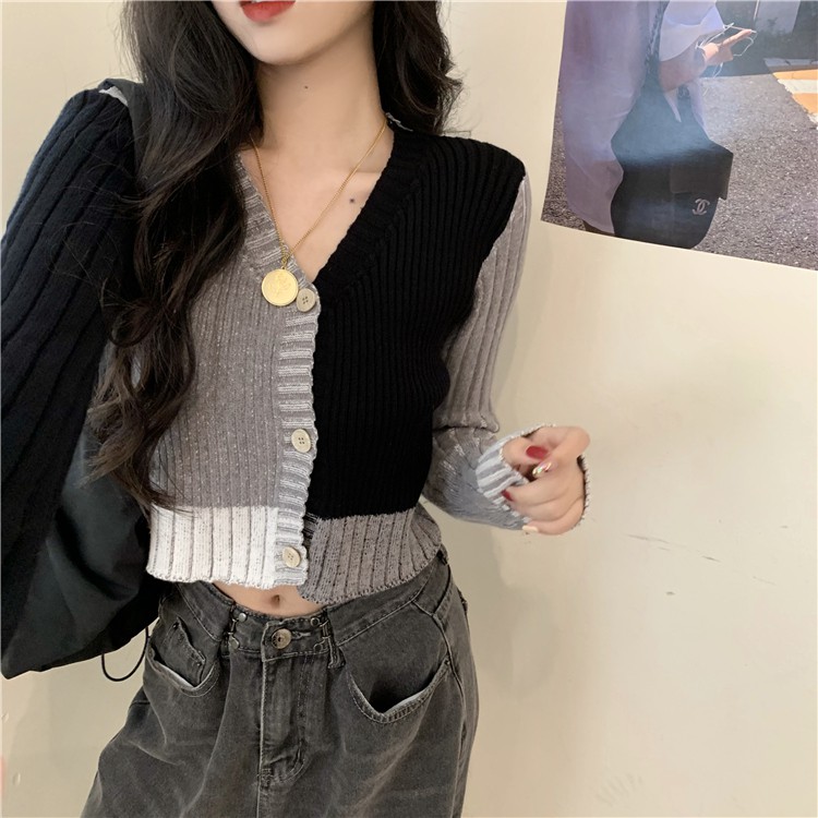 Áo khoác len dệt kim phong cách cổ điển Hồng Kông Áo khoác len cổ V | BigBuy360 - bigbuy360.vn