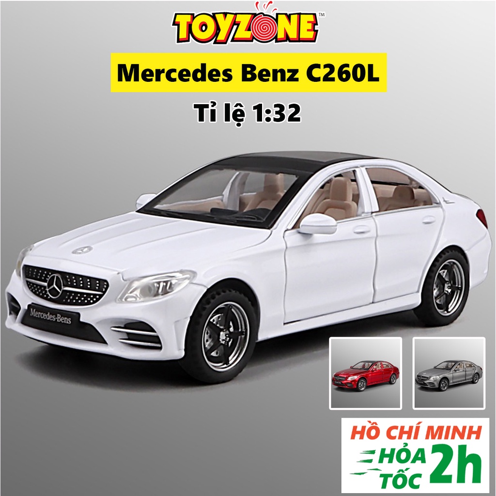 Xe mô hình ô tô Mercedes Benz C260L tỉ lệ 1:32, đẹp như xe thật, thiết kế tinh xảo màu Trắng, Xám, Đỏ