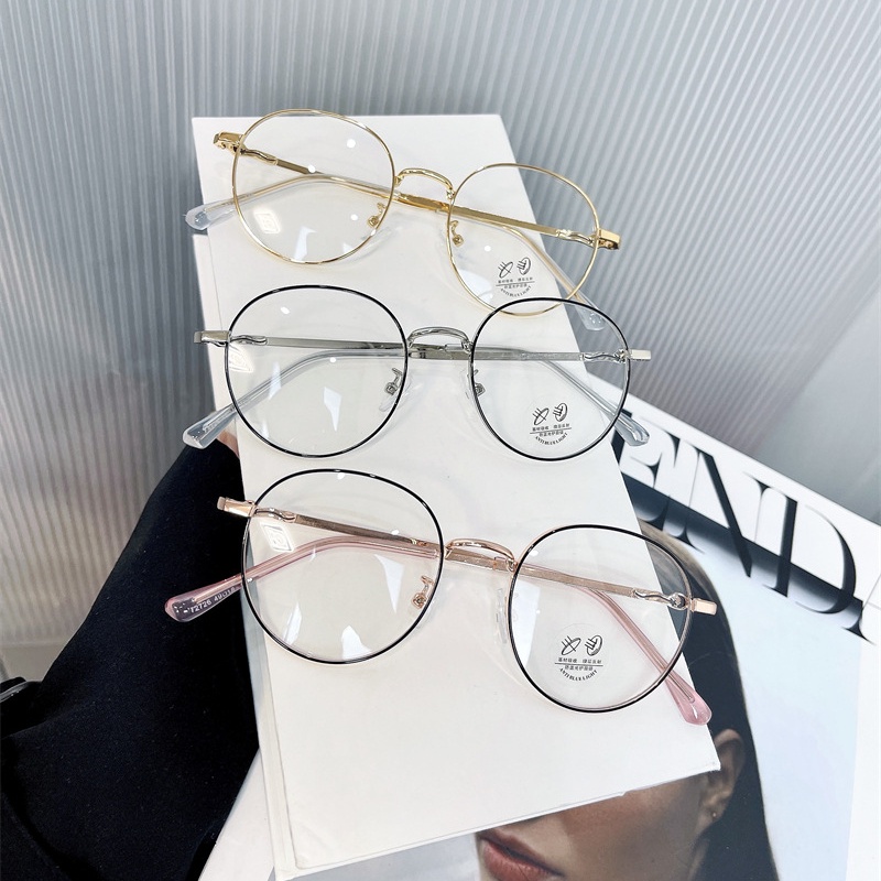 Kính Bản Lề TR90 Gọng Tròn Kim Loại Chống Ánh Sáng Xanh Chống Ánh Sáng Thời Trang Hàn Quốc