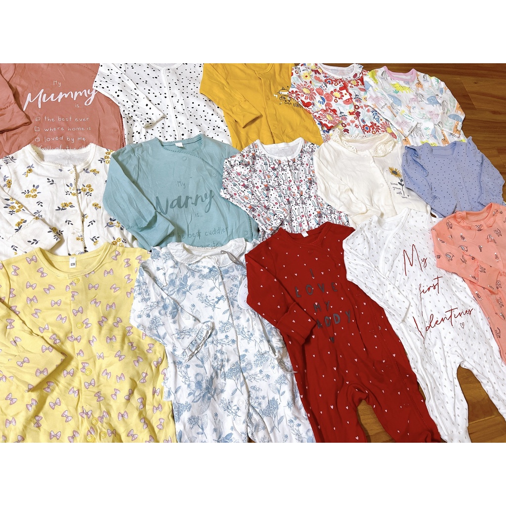 Set 2 cái bộ ngủ liền tất hàng xuất dư cho bé trai bé gái từ sơ sinh đến 18m