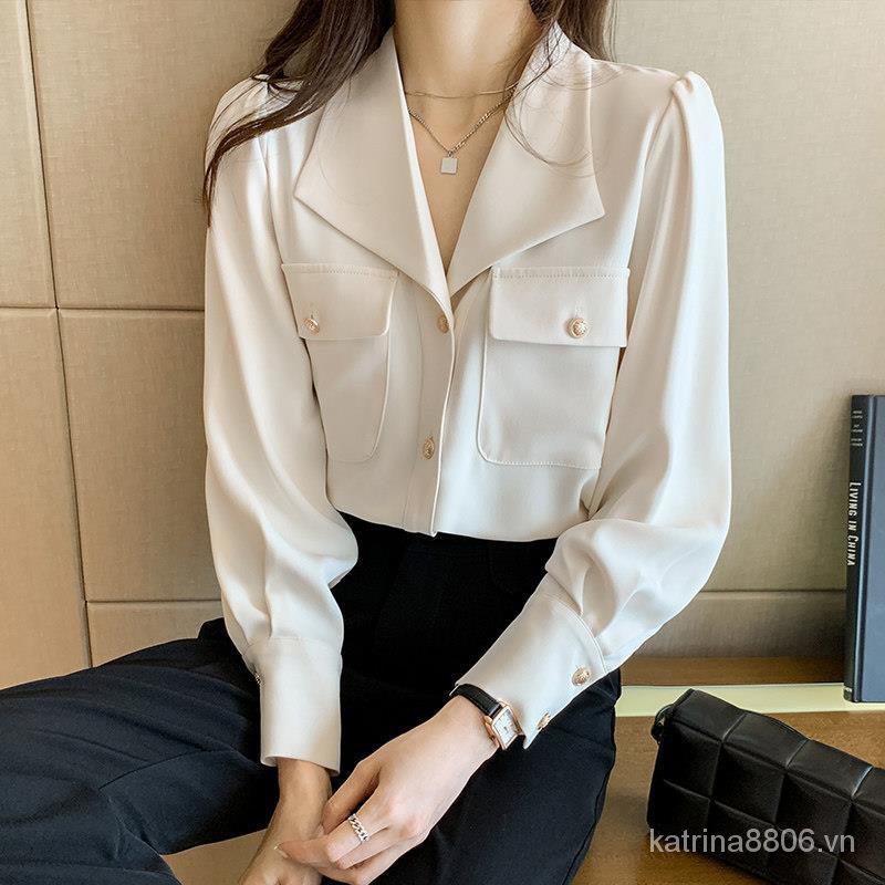 Áo sơ mi voan cổ cao thời trang Pháp Niche2021 cho nữ