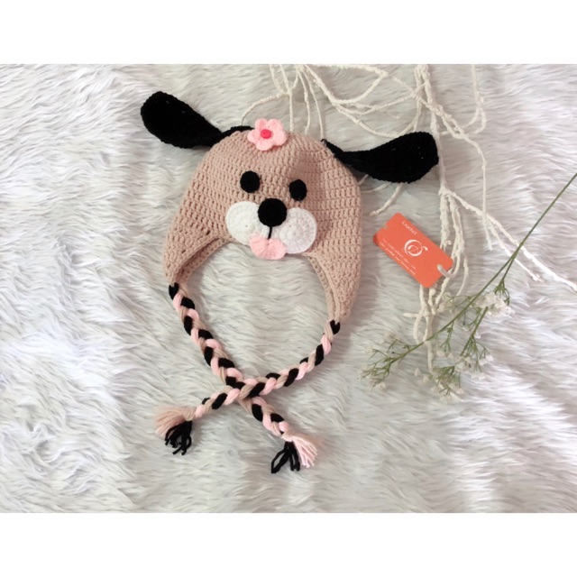 Nón len con chó handmade