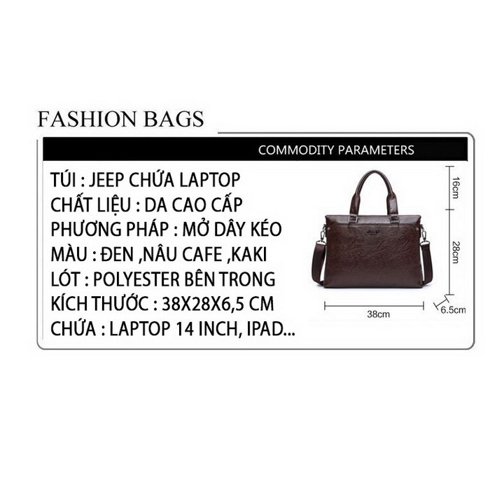 Túi xách Jeep Buluo chứa laptop 14 inch Da Cao Cấp - Túi xách công sở nam nữ