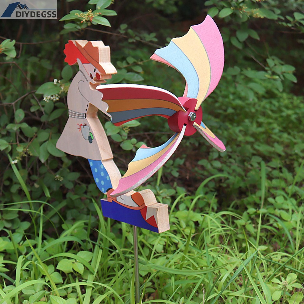 Diydegss2 Wooden Windmill Clown Garden Outdoor Statue Wind Spinner Decoration Crafts