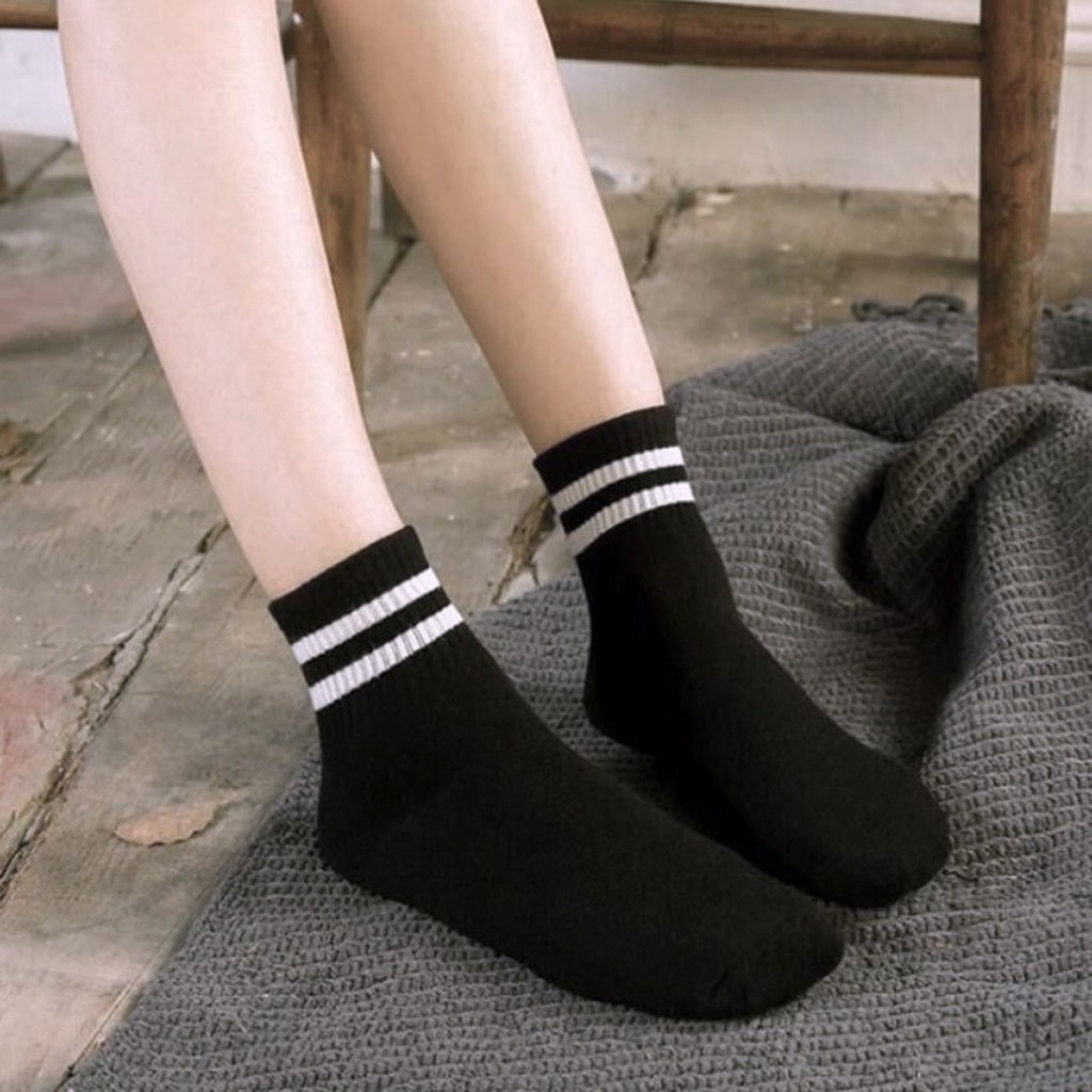 Tất Vớ Nam Nữ Cổ Ngắn Phong Cách Hàn Quốc Unisex 2 Sọc Ngang Co Dãn - Subo Shop