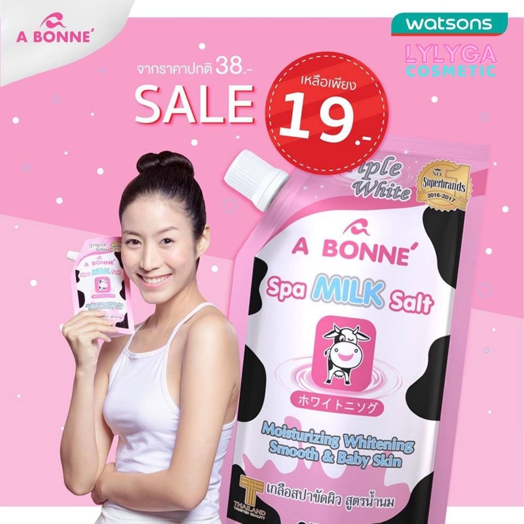 Muối tắm sữa bò tẩy tế bào chết A BONNE Spa Milk Salt 350g Thái Lan hương sữa bò, sưa chua, hoa quả vitamin C, B3 TT04