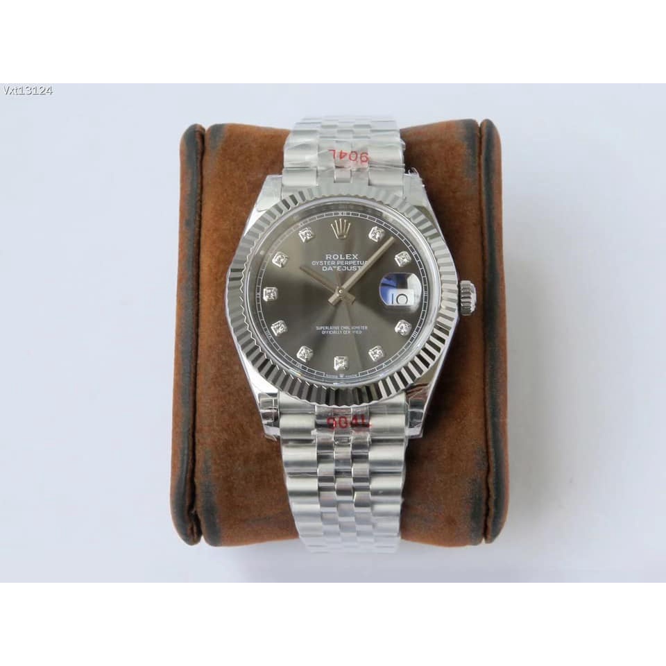 Đồng hồ Nam Rolex 3kim 1 lịch mặt ghi xám số đá máy nhật chạy cơ Automatic size 41mm vỏ trắng