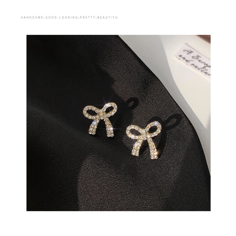 Khuyên tai mặt hình nơ đính đá nhân tạo xinh xắn thời trang dành cho nữ