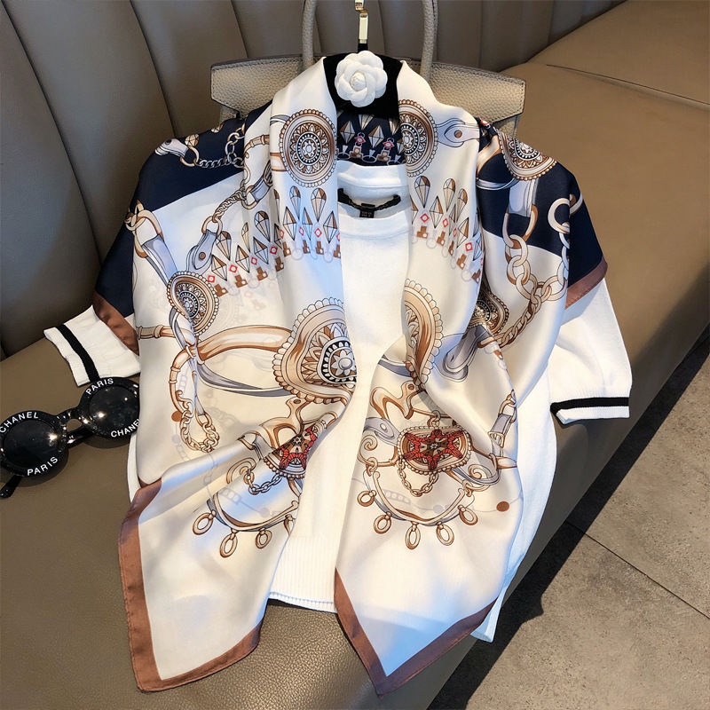 Khăn Choàng Lụa Lụa Hình Vuông Kích Thước Lớn 90cm Thời Trang Xuân Thu Cho Nữ