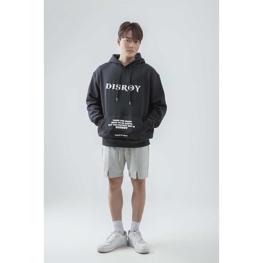 Áo Hoodie DISROY in nỗi cao cấp màu đen from unisex