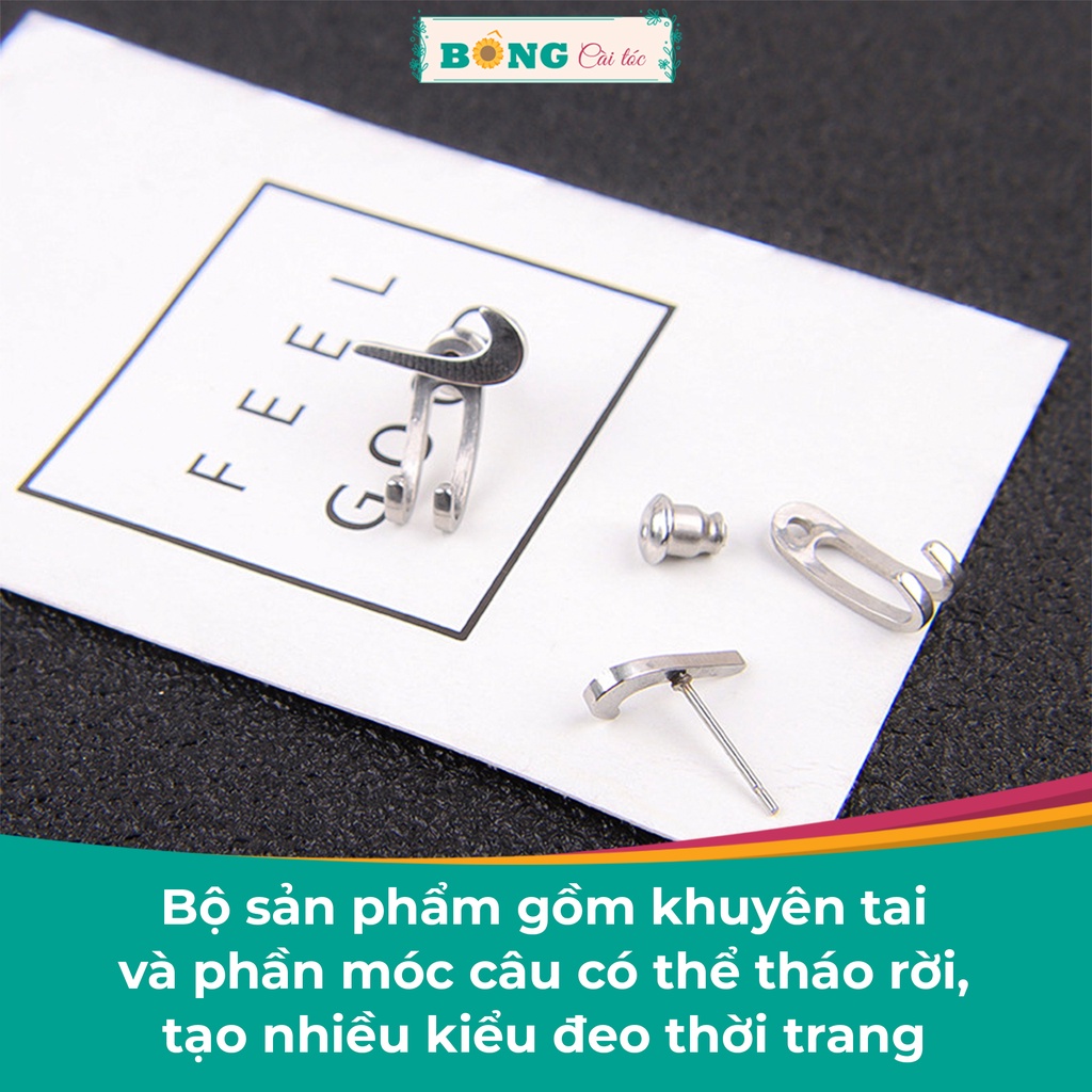 Bông tai titan unisex thiết kế cá tính phong cách Hàn Quốc, thép y tế không gỉ BT110 - khuyên tai BÔNG Cài Tóc