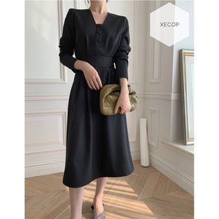 Đầm Xecop cổ V tay dài