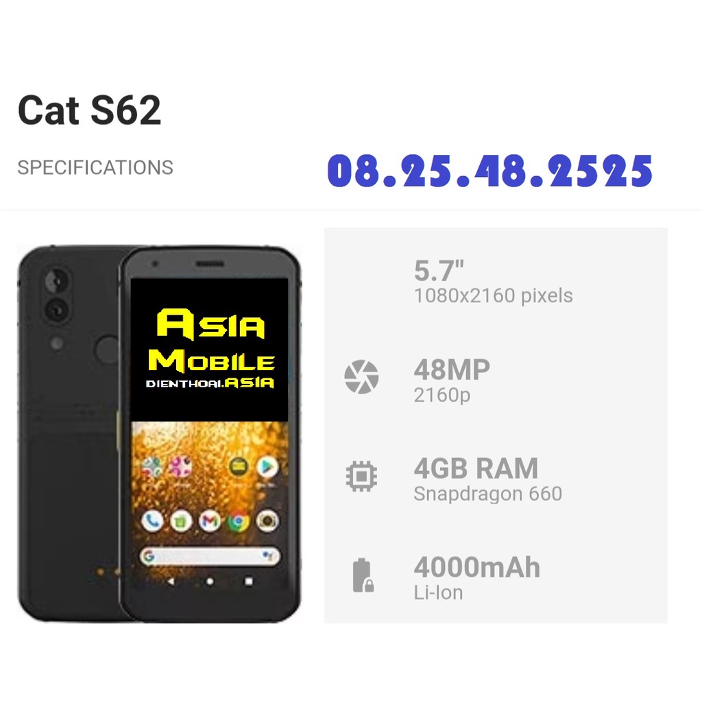Điện thoại Cat S62 – RA MẮT 18-6-2021 (Android 11, Camera 48Mp, Rom 128Gb, Màn 5.7”, Chống nước
