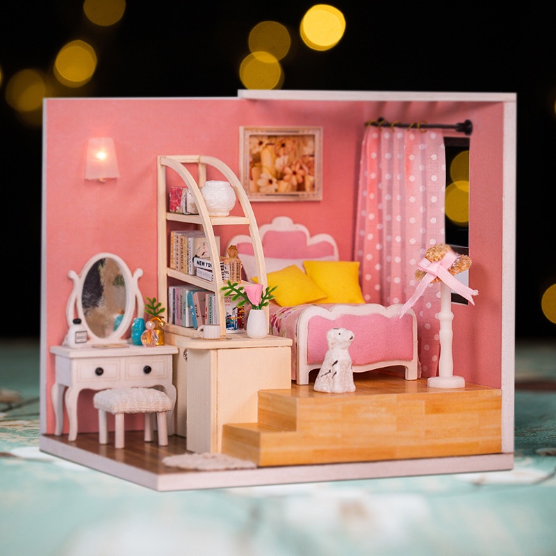 (Hàng Sẳn TP.HCM giao ngay) Bộ lắp ghép DIY - Hello Kitty, Pink heart Girl, Sweet Home, Blue Sky (Kèm Keo+Mica Che Bụi)