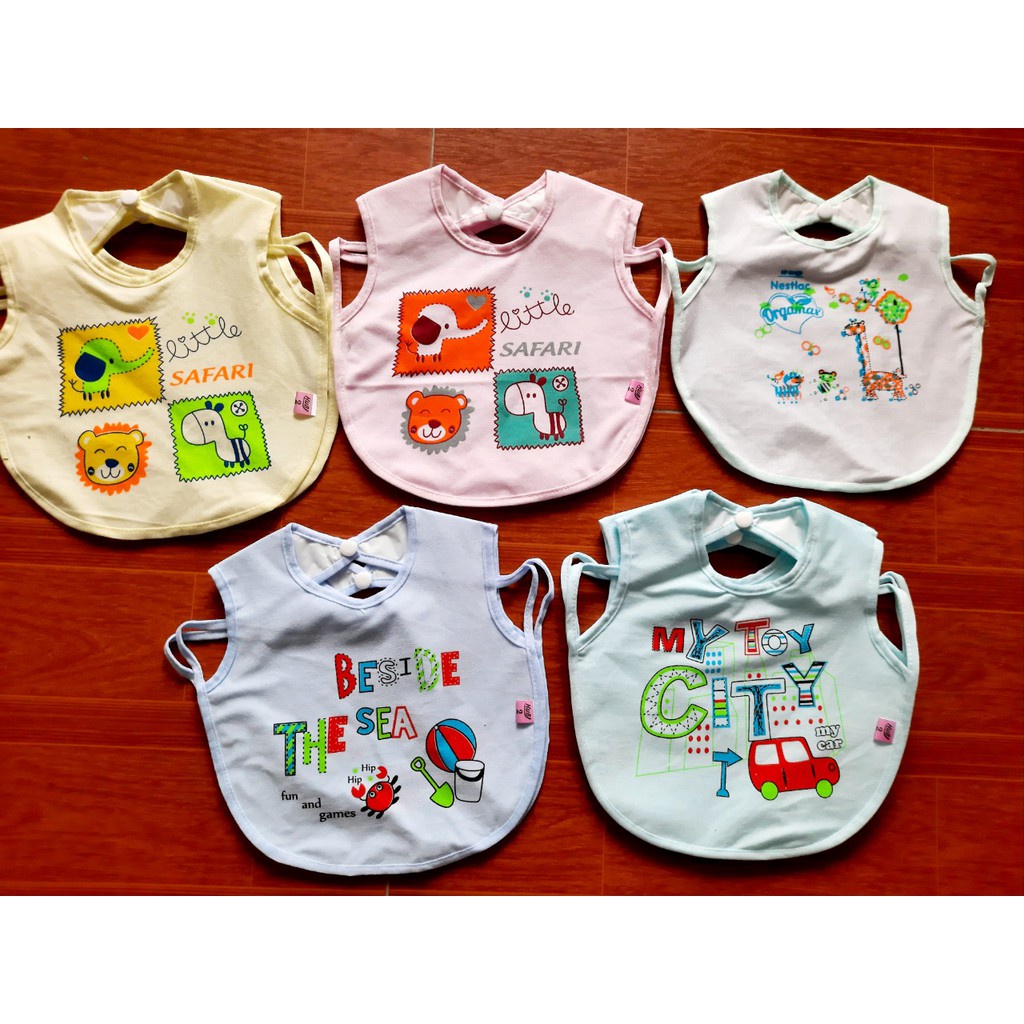 Yếm cotton chống thấm xỏ tay cúc bấm hoặc buộc dây Minh Hoàng