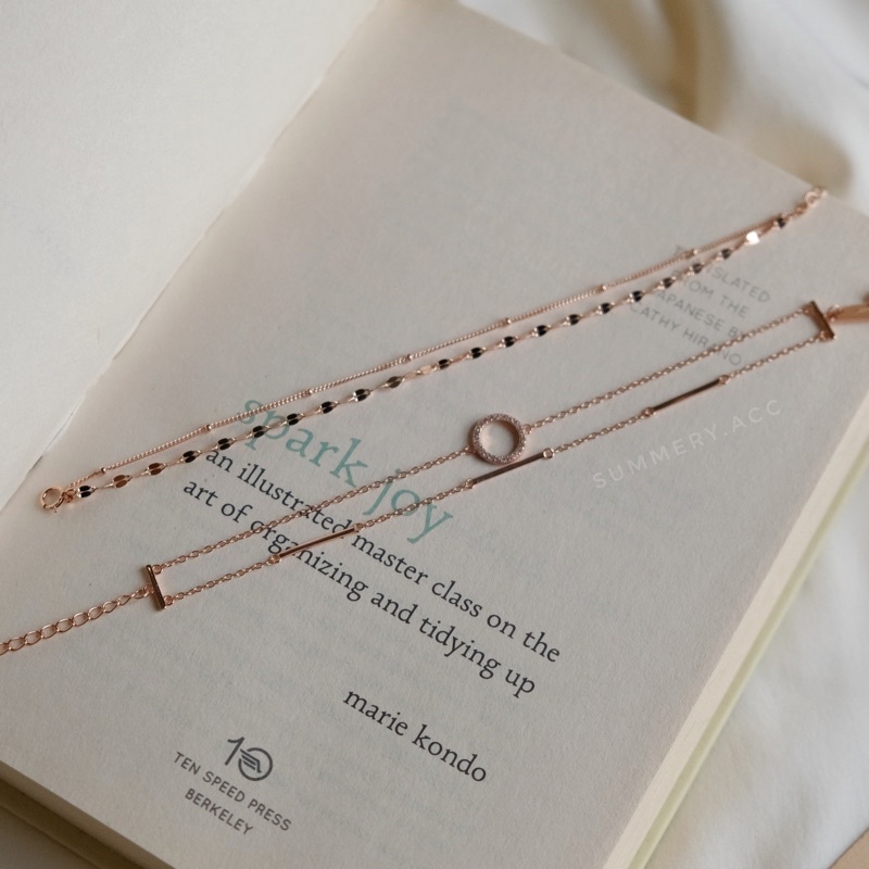 Vòng tay bạc 925 SUMMERY dây đôi 2 tầng lắc tay S925 mạ vàng hồng