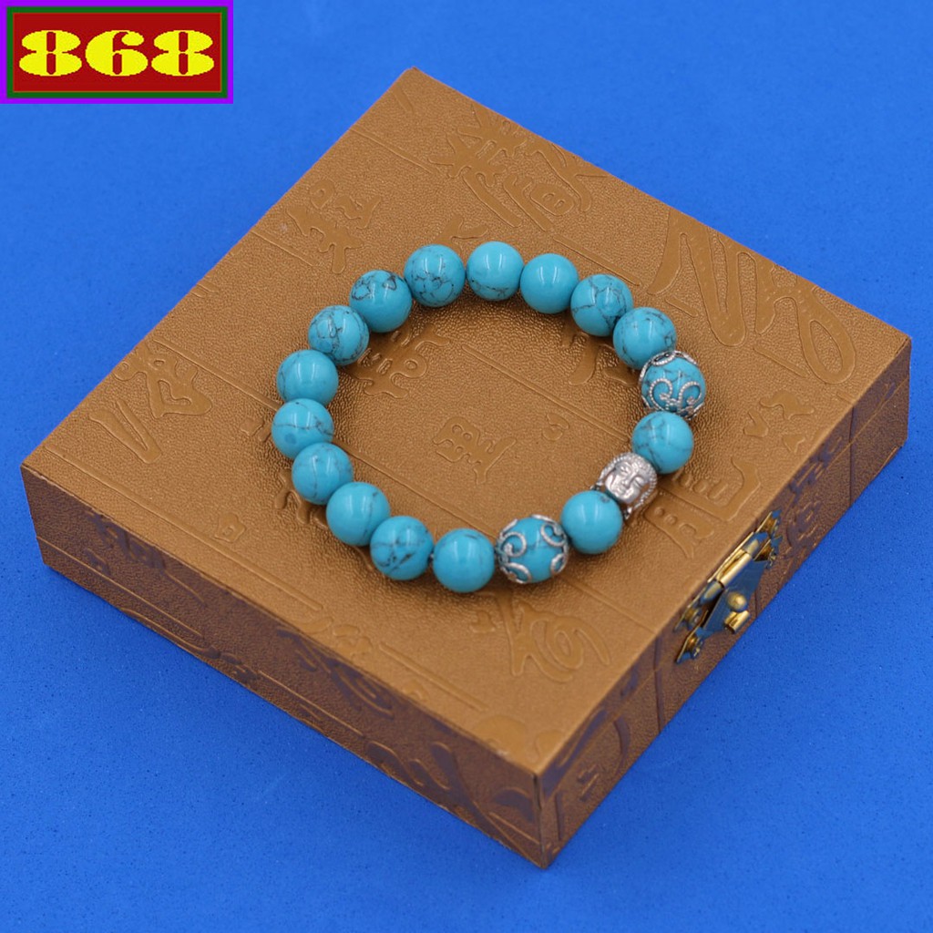 Chuỗi tay san hô xanh biển sọc 10 ly - Vòng chuỗi Như lai inox VSHXBSNLBKT10