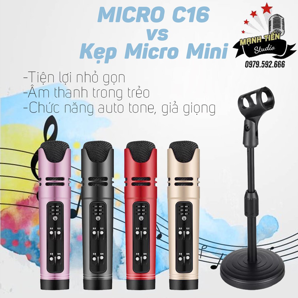 [COMBO TIỆN LỢI] Micro karaoke C16 Karaoke livestream và chân micro để bàn tiện lợi dành cho hát live stream fb, tiktok