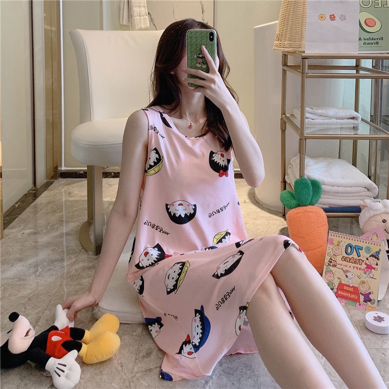 Váy ngủ nữ sinh mùa hè Bộ đồ không tay Hàn Quốc gợi cảm dễ thương yếm rời có thể mặc bên ngoài