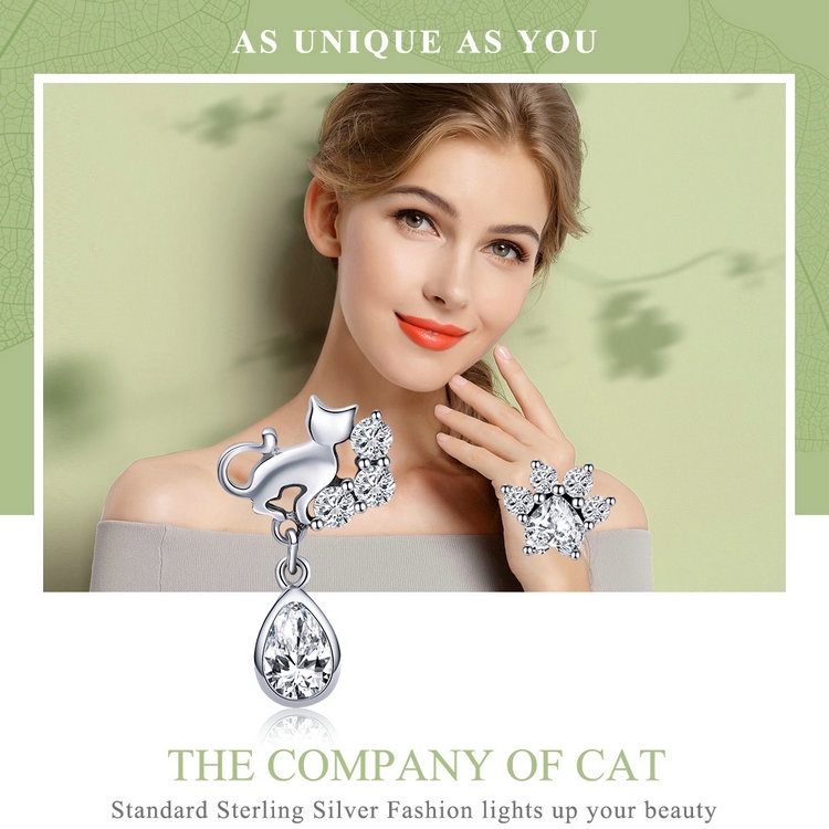 Bamoer Bông Tai bạc 925 Hình Mèo Xinh Xắn Thời Trang 2018 sce424