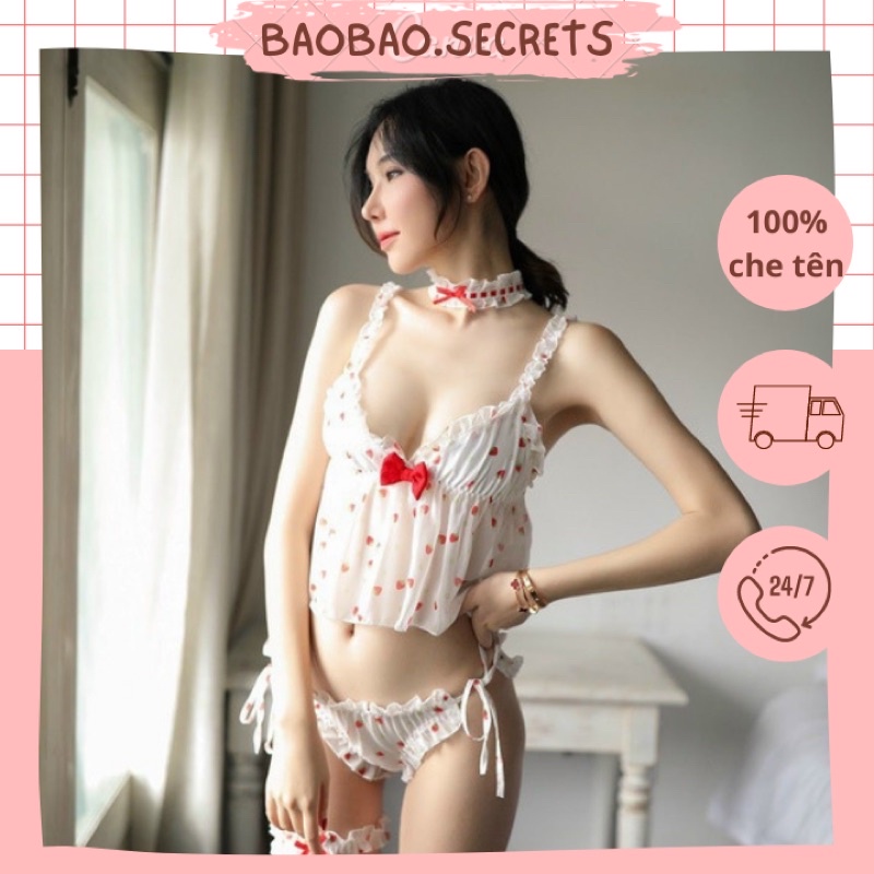 Đồ ngủ nữ sexy mặc nhà trắng chấm bi, hanna.secrets