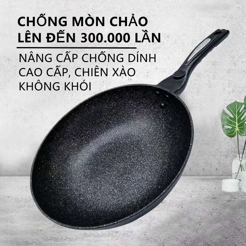 Chảo chống dính siêu bền đá sâu COOPIA Hàn Quốc có nắp - đường kính 32cm