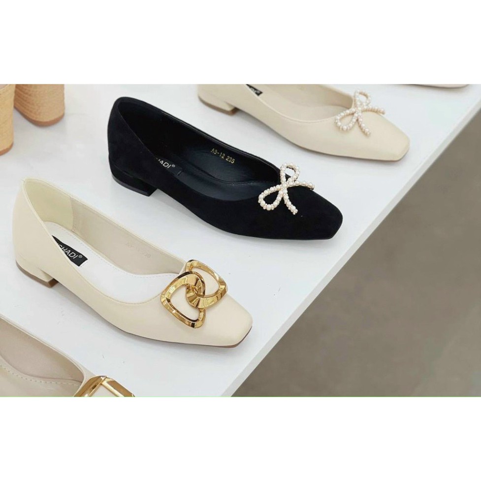 [ Hàng FULLBOX ] Giày nữ dáng búp bê đế bệt 2cm thiết kế sang chảnh cao cấp ôm chân mềm mại Trắng Kem công sở đi làm