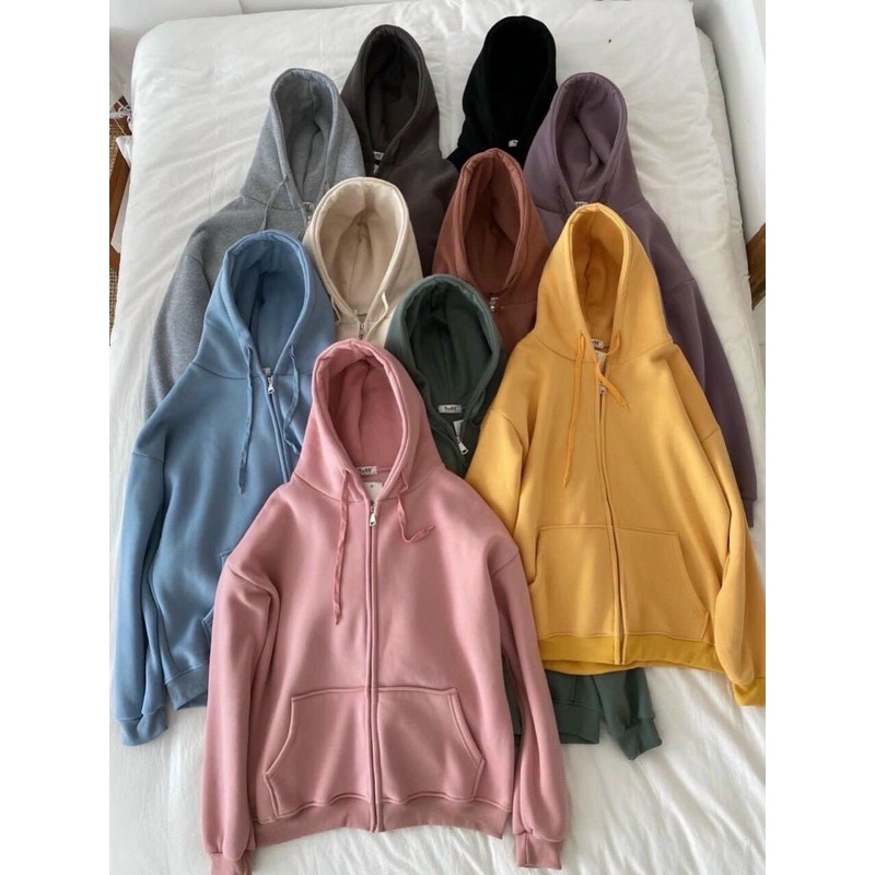 Áo khoác nỉ mũ khoá trơn nhiều màu