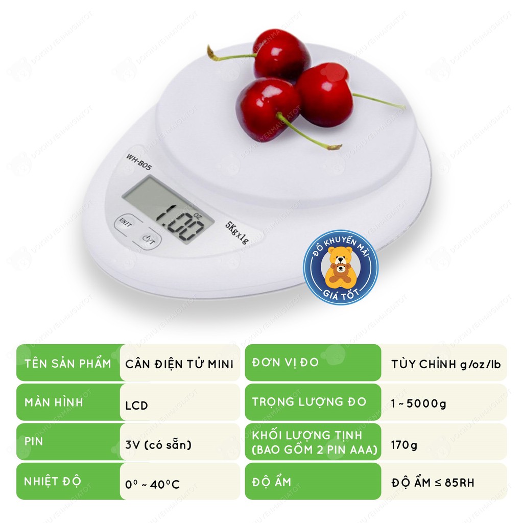 Cân Tiểu Ly 5 Kg Electronic Kitchen Scale – cân thực phẩm gia vị nhà bếp tiện dụng