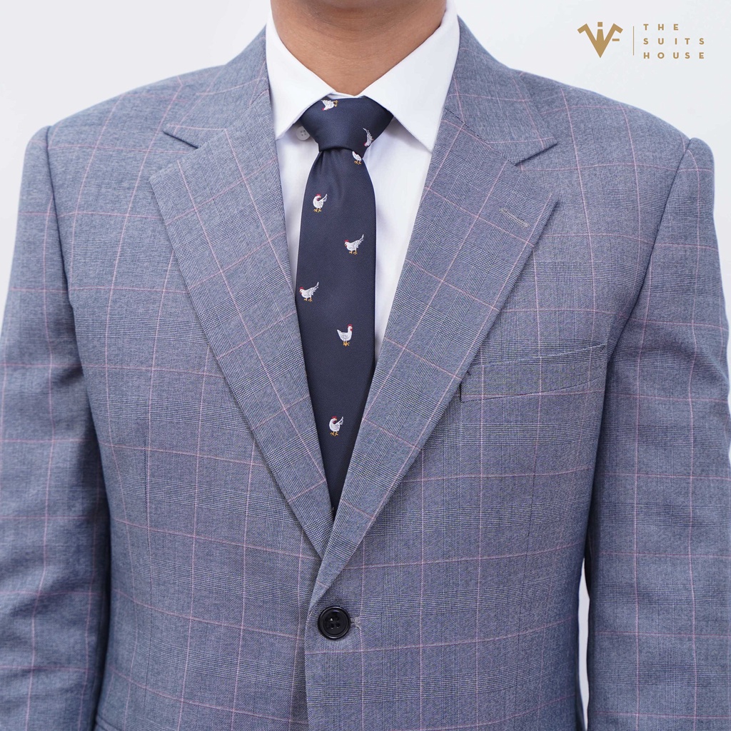 Bộ vest nam áo suits blazer quần tây xám kẻ ô, form ôm, sartorial, vải WOOL - The Suits House