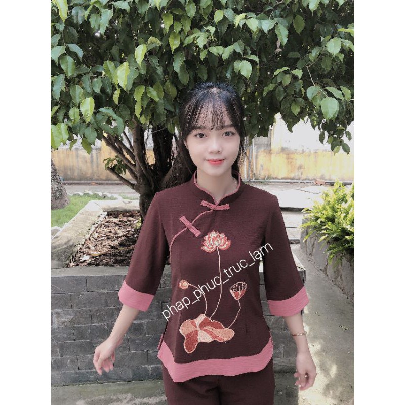 đồ lam đi chùa mẫu sẩm hàn quốc vải đũi