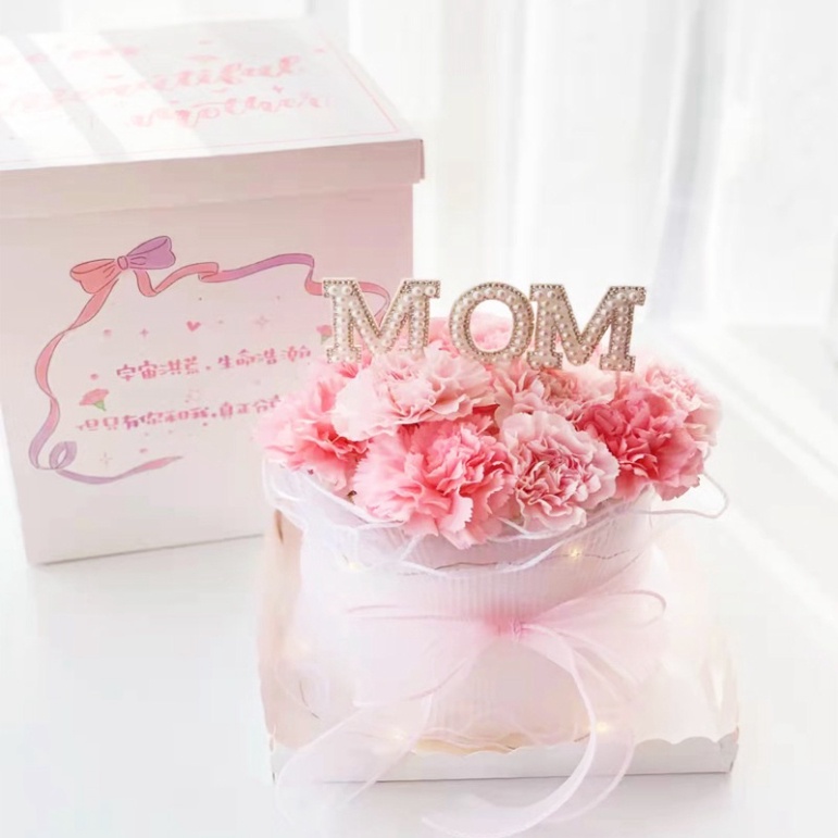 Trang trí bánh sinh nhật  set 3 thẻ cắm MOM đính hạt