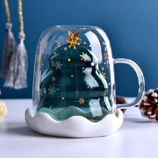 Ly thủy tinh hai lớp chống bỏng hình cây thông dễ thương