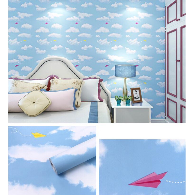 Cuộn 10m giấy dán tường mây trời nhạt khổ rộng 45cm