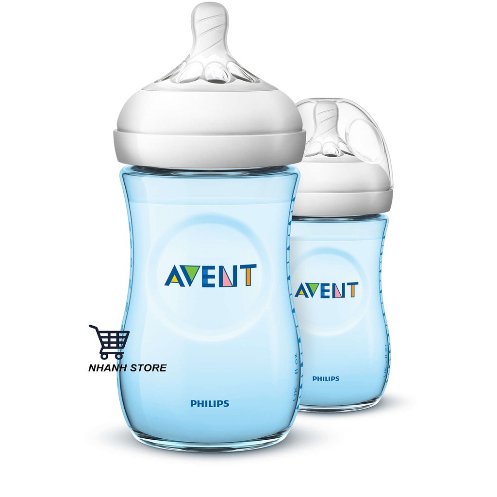 Bình sữa Avent Natural 260ml Xanh - Hồng (Núm số 2, 1 tháng +)