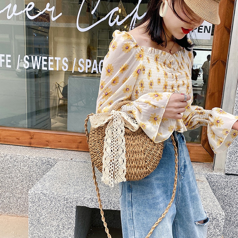 IELGY Túi Đeo Vai Đan Rơm Thời Trang Cho Nữ