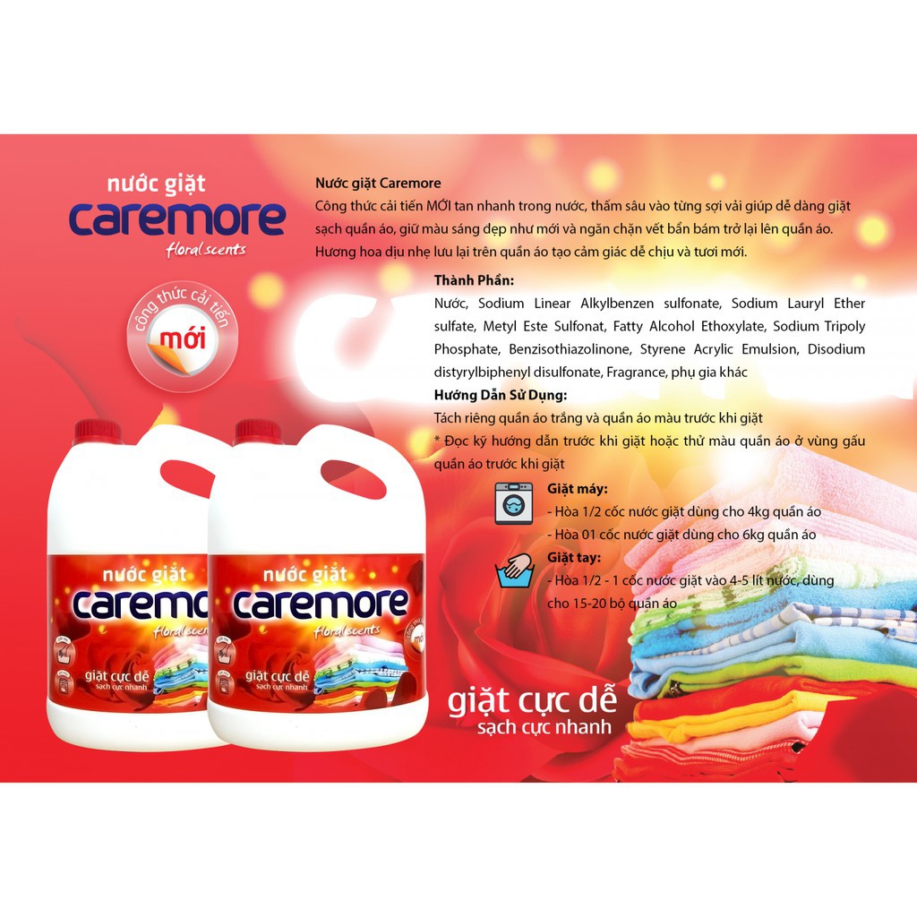 Nước giặt Caremore 3.8 Kg ( 4 can/thùng )