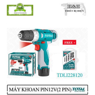MÁY KHOAN VẶN VÍT DÙNG PIN LI-ION TOTAL TDLI228120 (2 PIN + SẠC) + FREE BỘ MŨI KHOAN 5 CHI TIẾT