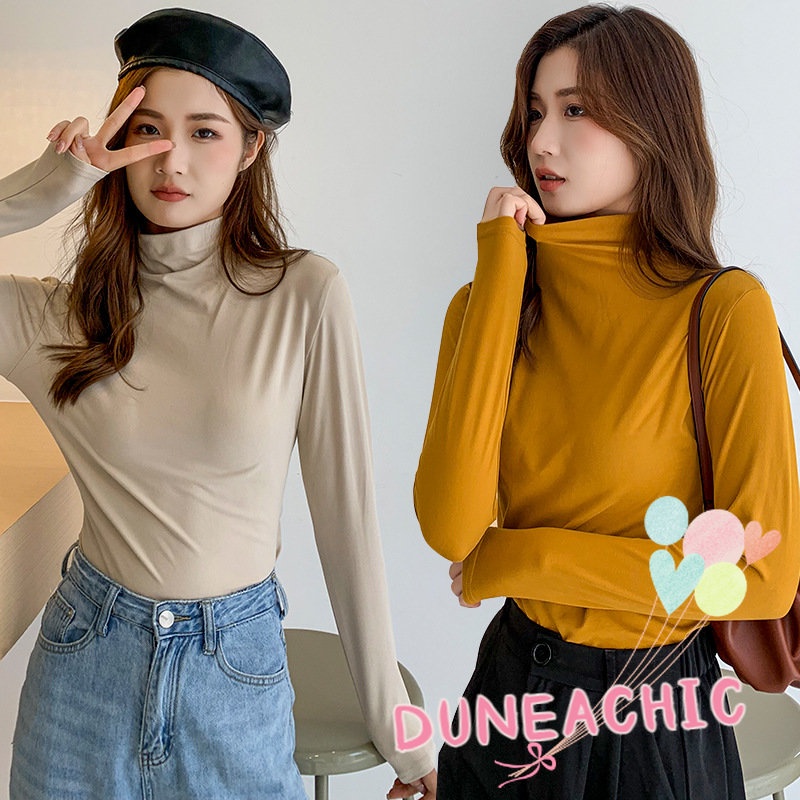 DUNEA Áo Thun Tay Dài Cổ Lọ Thời Trang Cho Nữ