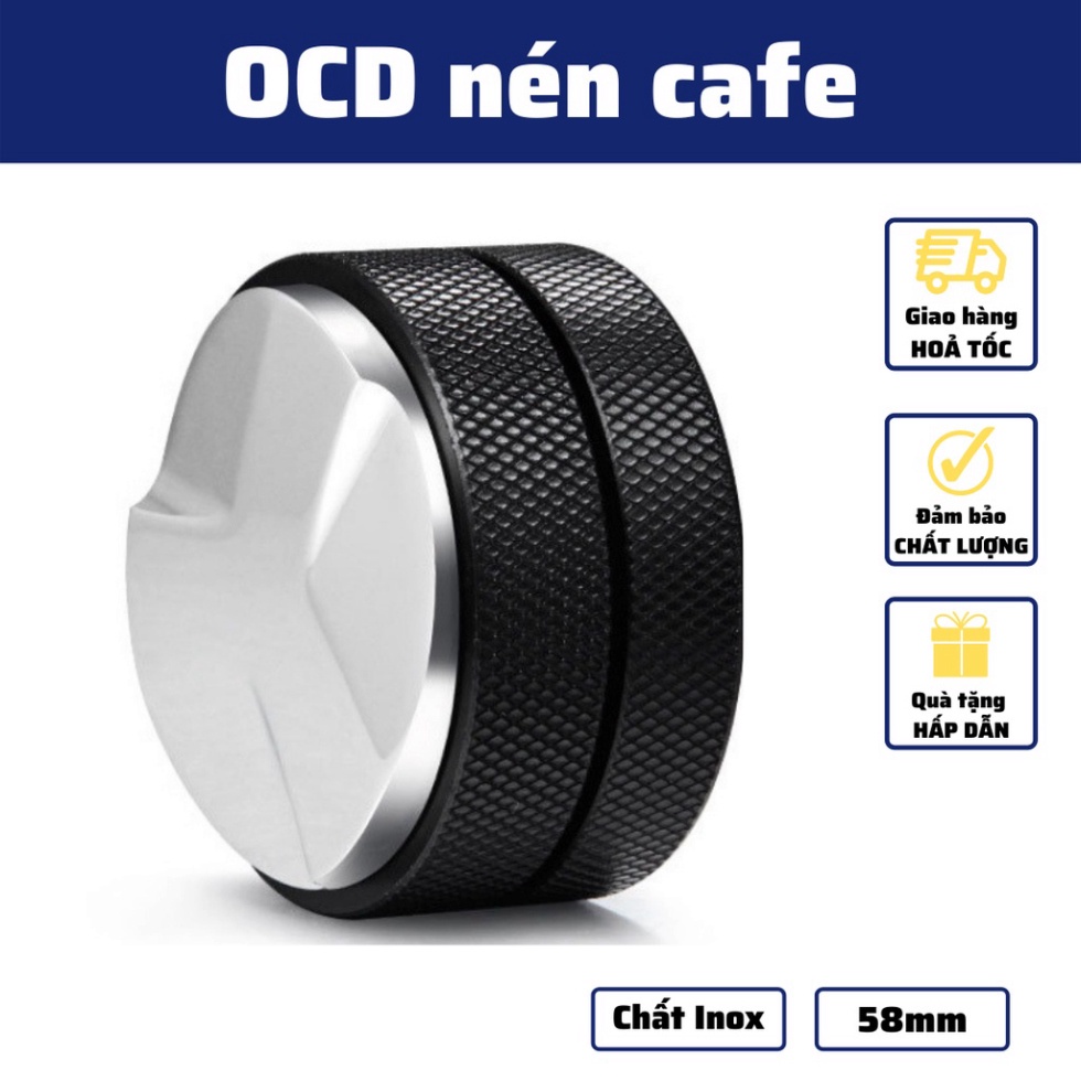 Tamper OCD tay nén 58mm dụng cụ nén cà phê 3 lưỡi pha Espresso cafe Arabica Inox cao cấp đường kính 58mm