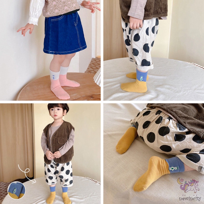 Set 3 Đôi Vớ Thêu Họa Tiết Hoạt Hình Nhiều Màu Sắc Phong Cách Hàn Quốc Cho Bé