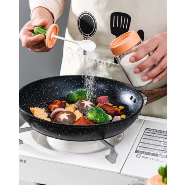 Bộ đựng gia vị nhà bếp nắp xương rồng, kèm thìa tiện dụng cao cấp dễ thương chống ẩm tuyệt đối [Haza Home Decor] | BigBuy360 - bigbuy360.vn