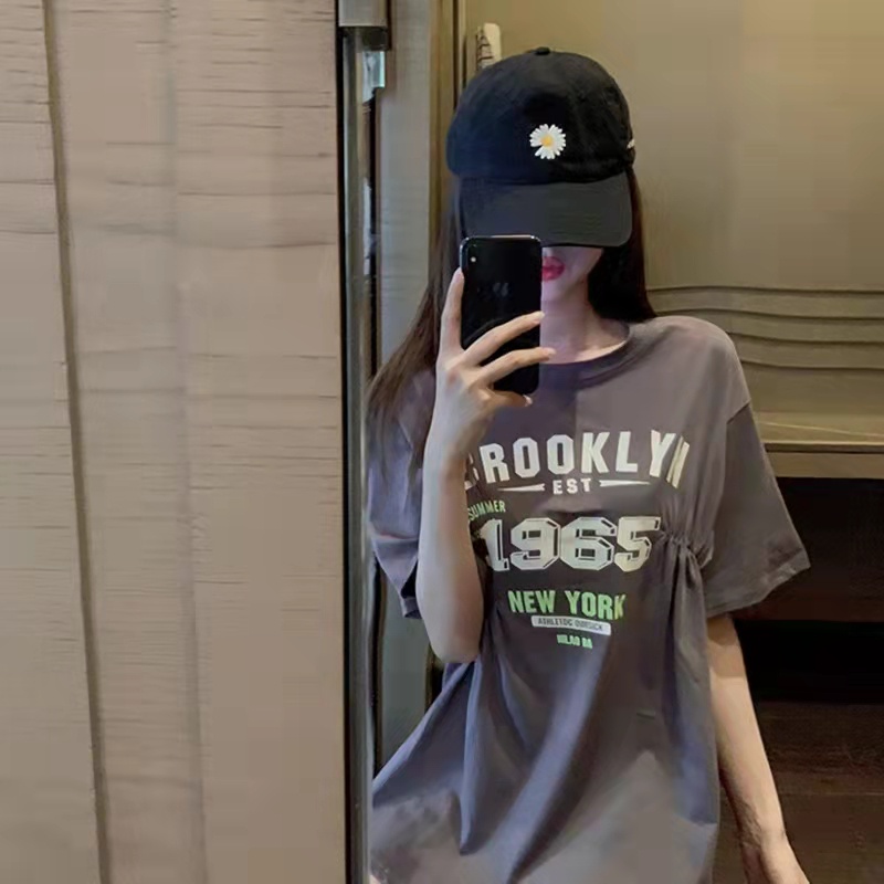 NRVP Áo Thun Nữ Dáng Dài Rộng Tay Ngắn Phong Cách Thời Trang Đường Phố Hàn Quốc