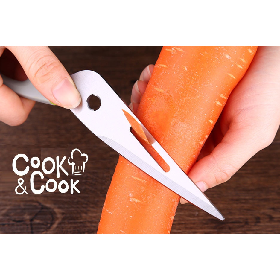 Kéo cắt thịt lưỡi inox tay cầm nhựa mềm nhám đa năng tiện lợi có nhiều màu tím xanh lá xám 23cm 145g