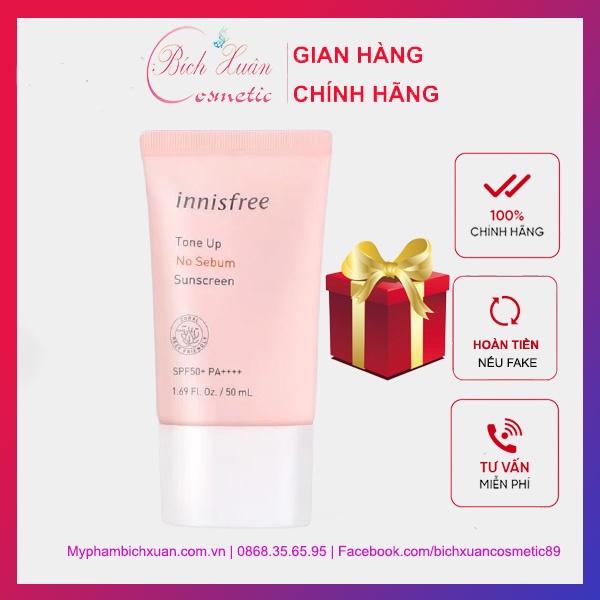 Kem chống nắng innisfree tone up no sebum hồng nâng tông, kiềm dầu