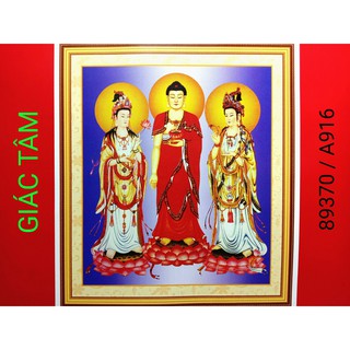 Tranh thêu TÂY PHƯƠNG TAM THÁNH - 73x83cm - 89370 A916 - PHẬT DI ĐÀ QUAN ÂM THẾ CHÍ BỒ TÁT - chưa thêu