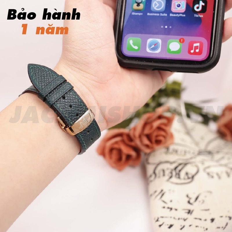 [BẢO HÀNH 1 NĂM] Dây Da EPSOM may tay thủ công màu Xanh Midnight khóa bướm cho Apple Watch series 1/2/3/4/5/6/7